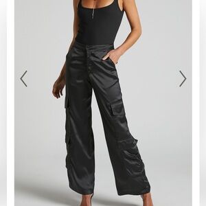 Princess Polly satin black cargo pants